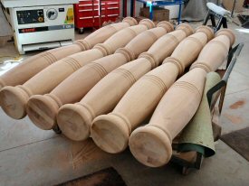 Hanson Woodturning, large work - Porch Posts, Pedestal Bases, Pool Table Legs, Stave Built, Tapered Wood Columns.